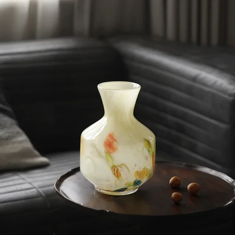 

Medieval Amber Jade Glass Pattern Big Vase Ornament Entrance Living Room Bedroom Desktop Dining Table Creative Home Decoration
