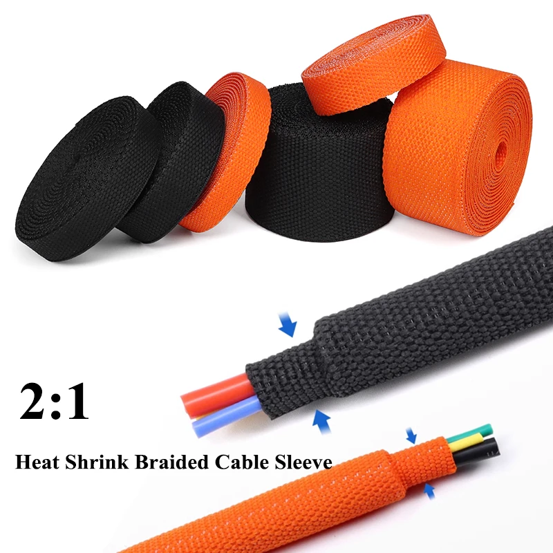 

New 2:1 Heat Shrink Braided Cable Sleeve 6~100mm Insulation Flam Retardant Wire Wrap Sheath Protection PET Auto Line Organizer