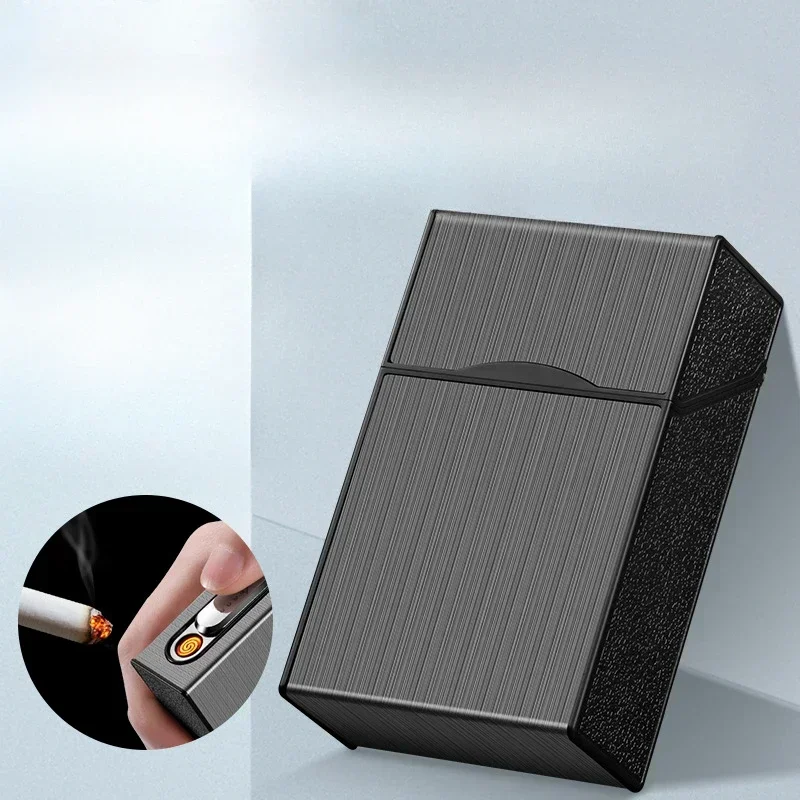 2024 2 In 1 20 Cigarette Case Lighter Case USB Rechargeable Electronic Case Portable Windproof Smoking Accessories Gift for Men