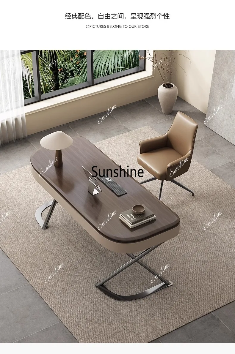 Modern minimalist desk designer saddle leather desk premium computer desk antique home study table