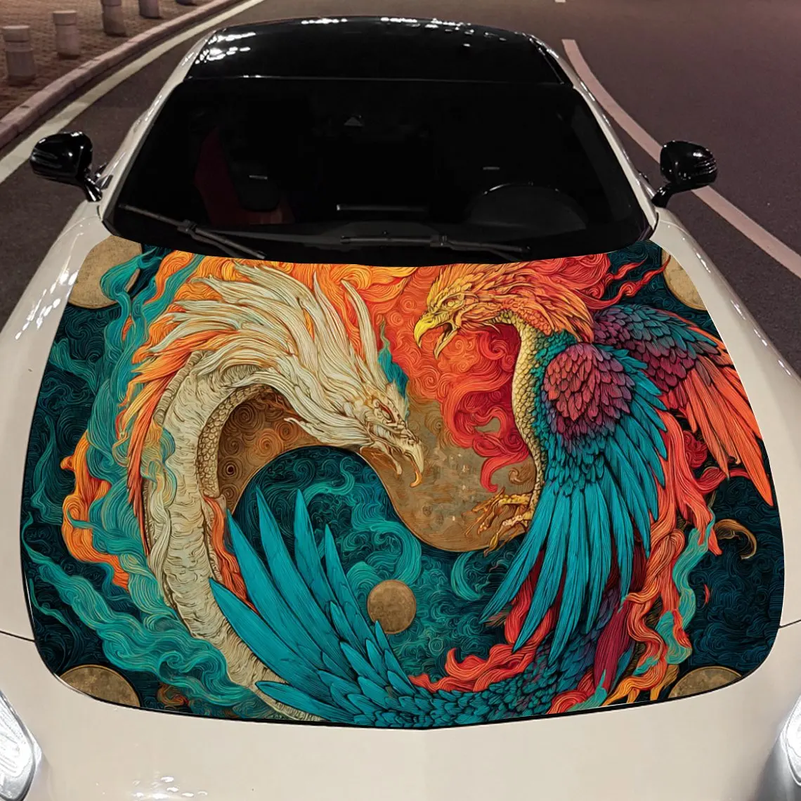

Dragon and Phoenix in Harmony Car Hood Vinyl Stickers Car Surface Protection Decal Car Decoration Cover Vinyl Wraps Waterproof S