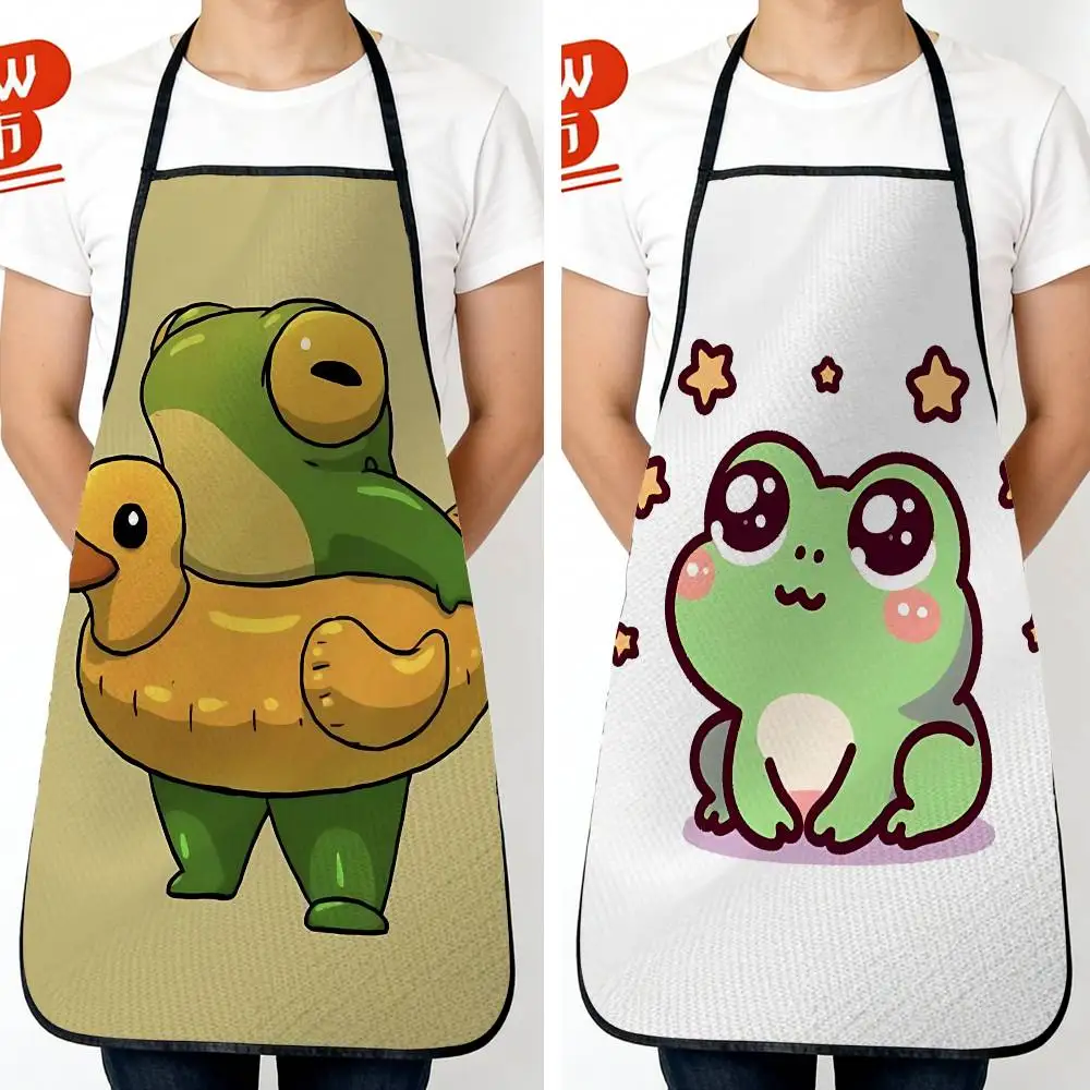 

Green cartoon cute Frog Long Waterproof & Oil-proof Kitchen Apron, Ideal for Women and Tall Men – Perfect for Cafe, Restaurant