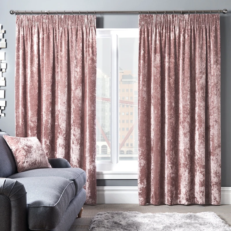 

Pink Ice Flower Velvet Finished Curtains High End and Luxurious Velvet Curtains for Living Room Customizable Blackout Curtains