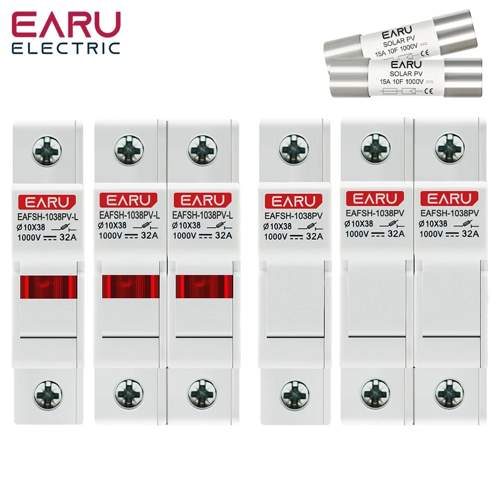 One Set 1P 2P DC Fuses Holder Solar 10*38mm PV 1000V 6A 15A 32A Base for Solar Photovoltaic System Short Circuit Protector gpV