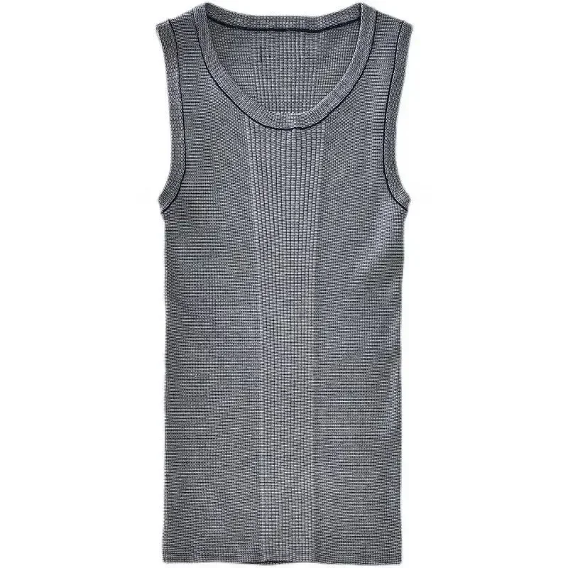 Man Streetwear Casual Solid Knitted Vest Sports Gym Bottoming Shirt Summer Ribbed Tank Top Male Slim Crew Neck Sleeveless Tees