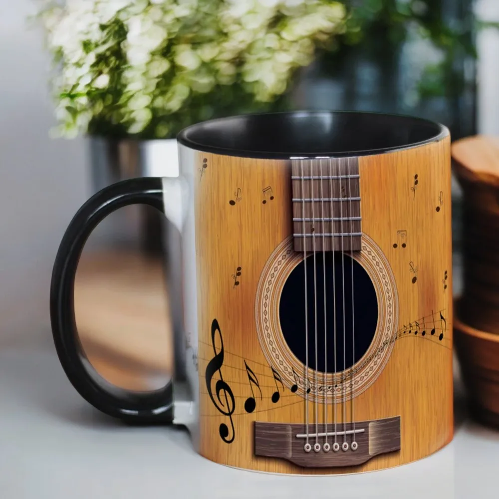 Elegant Classical Guitar and Cello Theme 11oz Ceramic Coffee Mug - Perfect Travel Tea Cup Gift for Guitarists and Cellists