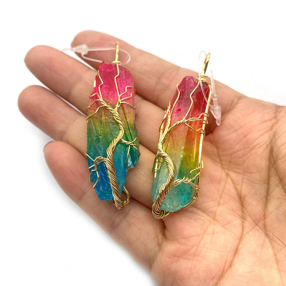Natural Stone Colorful Crystal Irregular Shape Handmade Copper Wire Wrapped Single-Hole Pendants DIY Materials Accessories