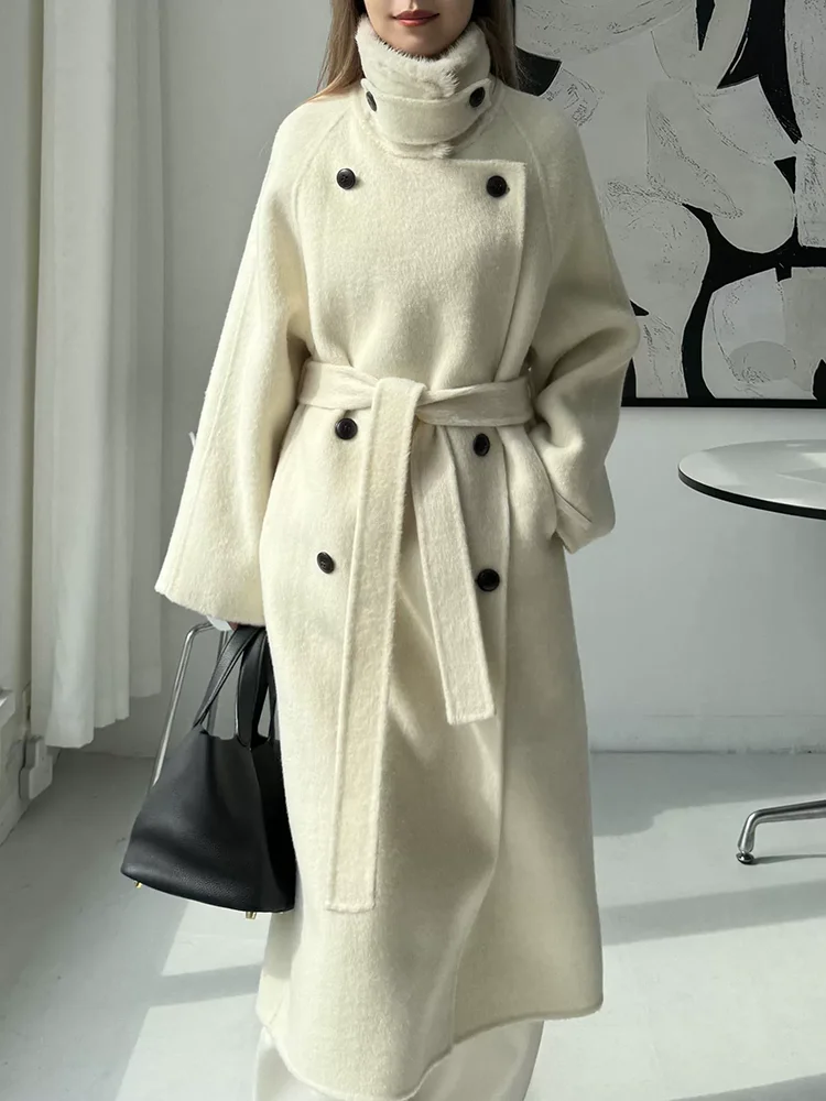 2026 New High-end Stand-up Collar Woolen Overcoat Double-sided Wool Coat For Autumn Winter Long Thicken Warm Cloak Windbreaker