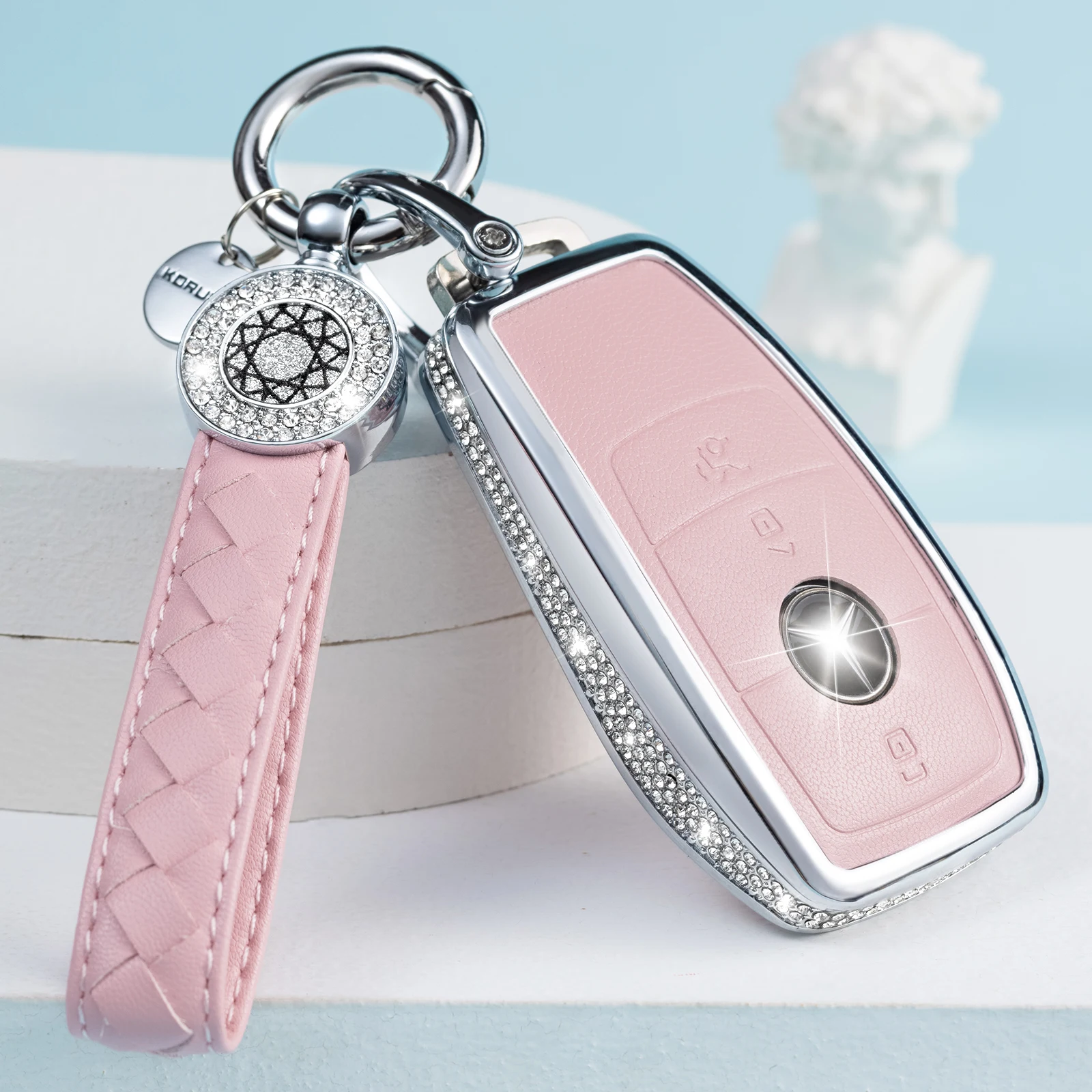 New Arrivals Diamond Zinc Alloy Leather Car Key Case keychain For BBenz A B C E S Class E260 W205 W204 W176 CLA for wome