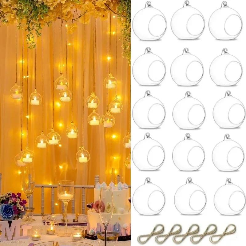 

Globe Shape Glass Candlestick, Tea Light Holder for Wedding, Iron Art, Home Decoration with Electronic Candles, 6 cm, 8cm