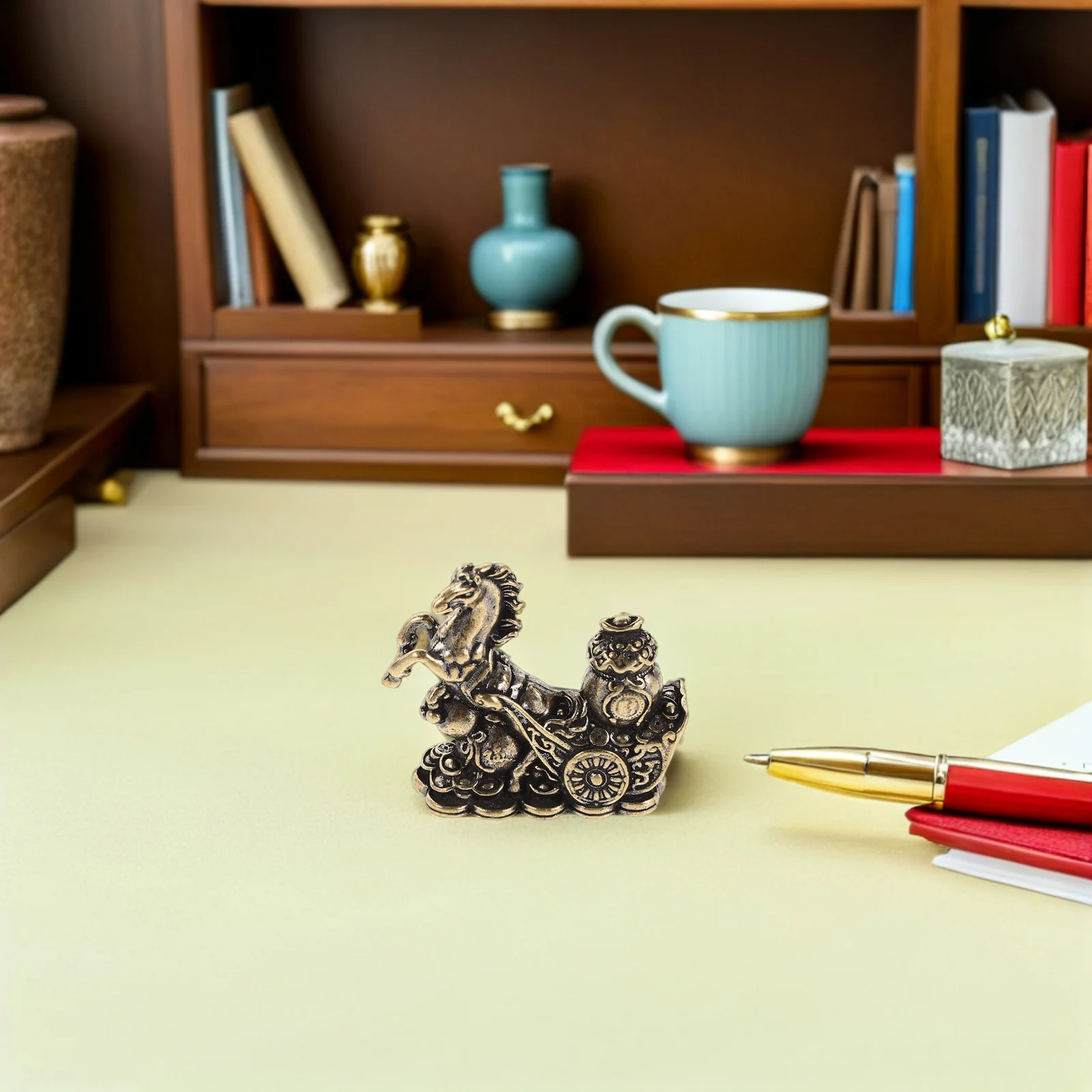 تمثال زودياك صيني نحاسي صغير لعام 2026 سنة الحصان فنغ شوي ديكور محظوظ للمنزل والمكتب لوحة قيادة السيارة-معدن ذهبي