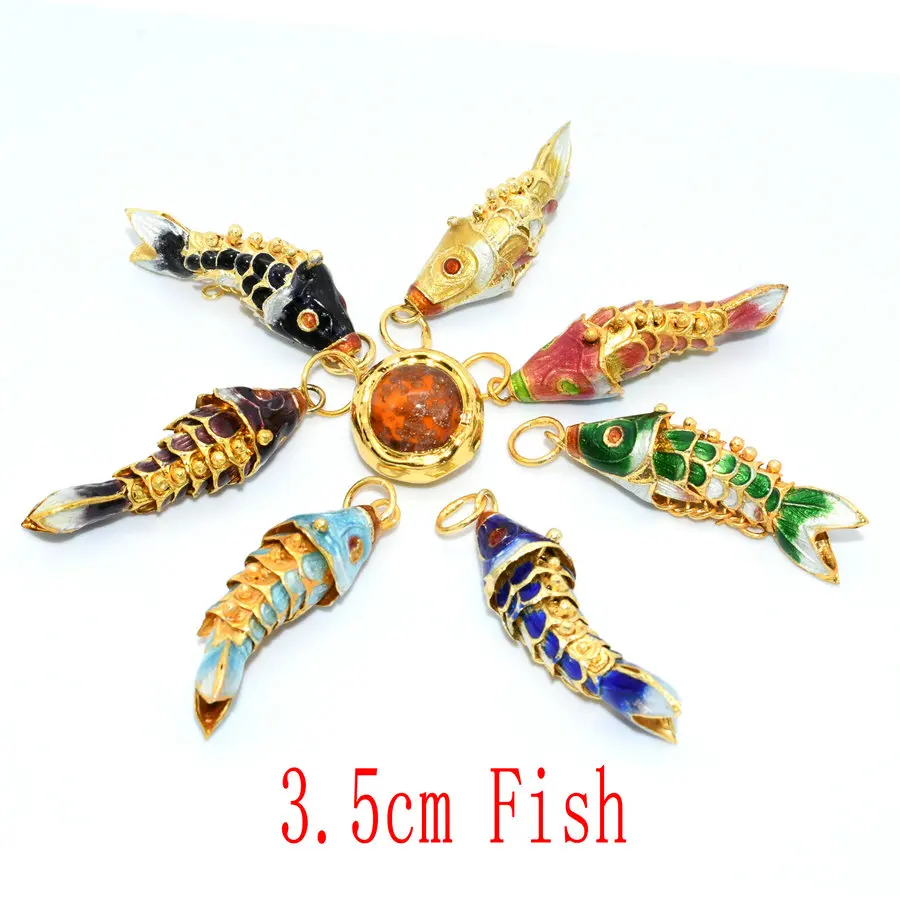 3pcs Chinese Cloisonne 3.5cm Active Carp Sea Horse Hippocampus Enamel Charm Pendants For Earring Necklace Making