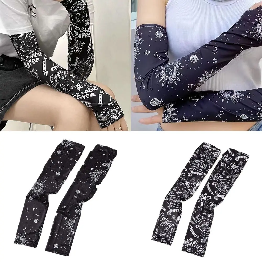 

Fashion Ice Silk Sunscreen Cuff Anti-Slip Cool Down Arm Sleeves UV Protection Long Gloves Running Fishing Cycling