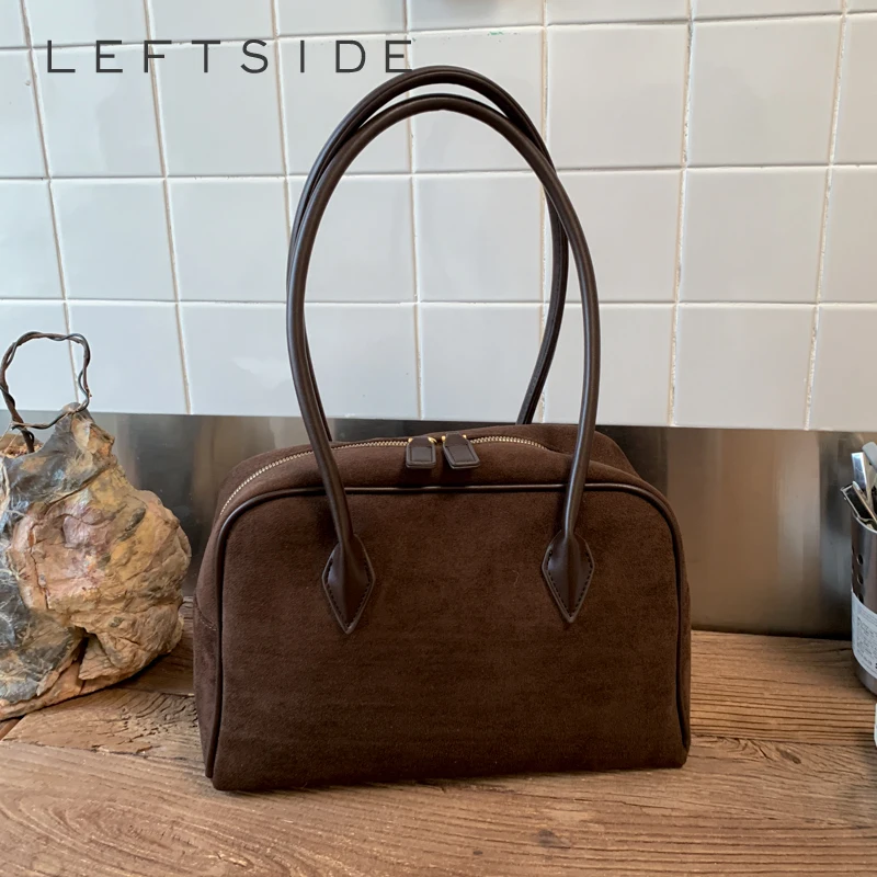 

LEFTSIDE 2025 New Women's Suede Leather Handbag Vintage Soft Tote Bag Casual Crossbody Shoulder Purse for Daily Use Gift Idea