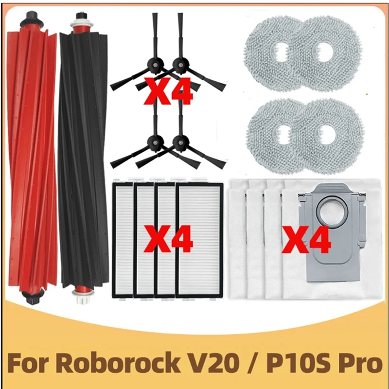 Roborock-piezas de repuesto para Robot aspirador P10S Pro/V20, 18 piezas, cepillo lateral principal, filtro de tela, bolsa de polvo