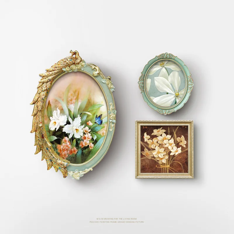 Peacock frame European decorative painting still life flower oil painting living room