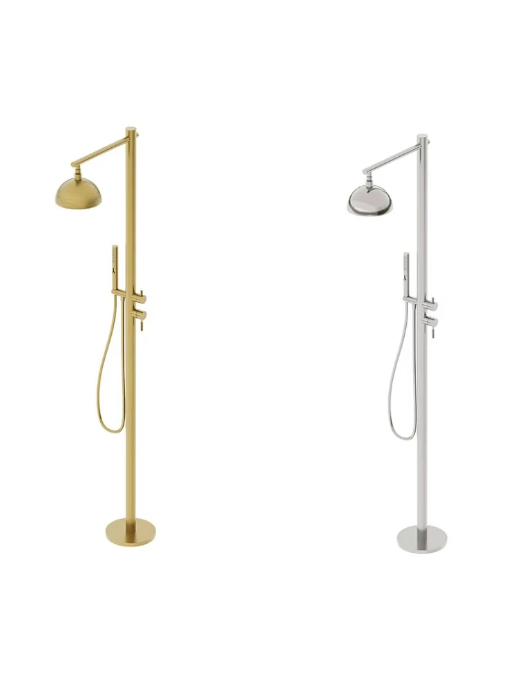 * Colonne de douche extérieure en acier inoxydable, Double poignée, doré brossé, plage, jardin, piscine extérieure, douche