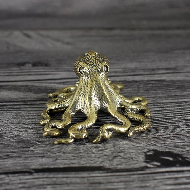 Antique Octopus Home Decoration Brass Copper Animal Figurines Miniatures Desk Ornament Accessories Creative Table Craft