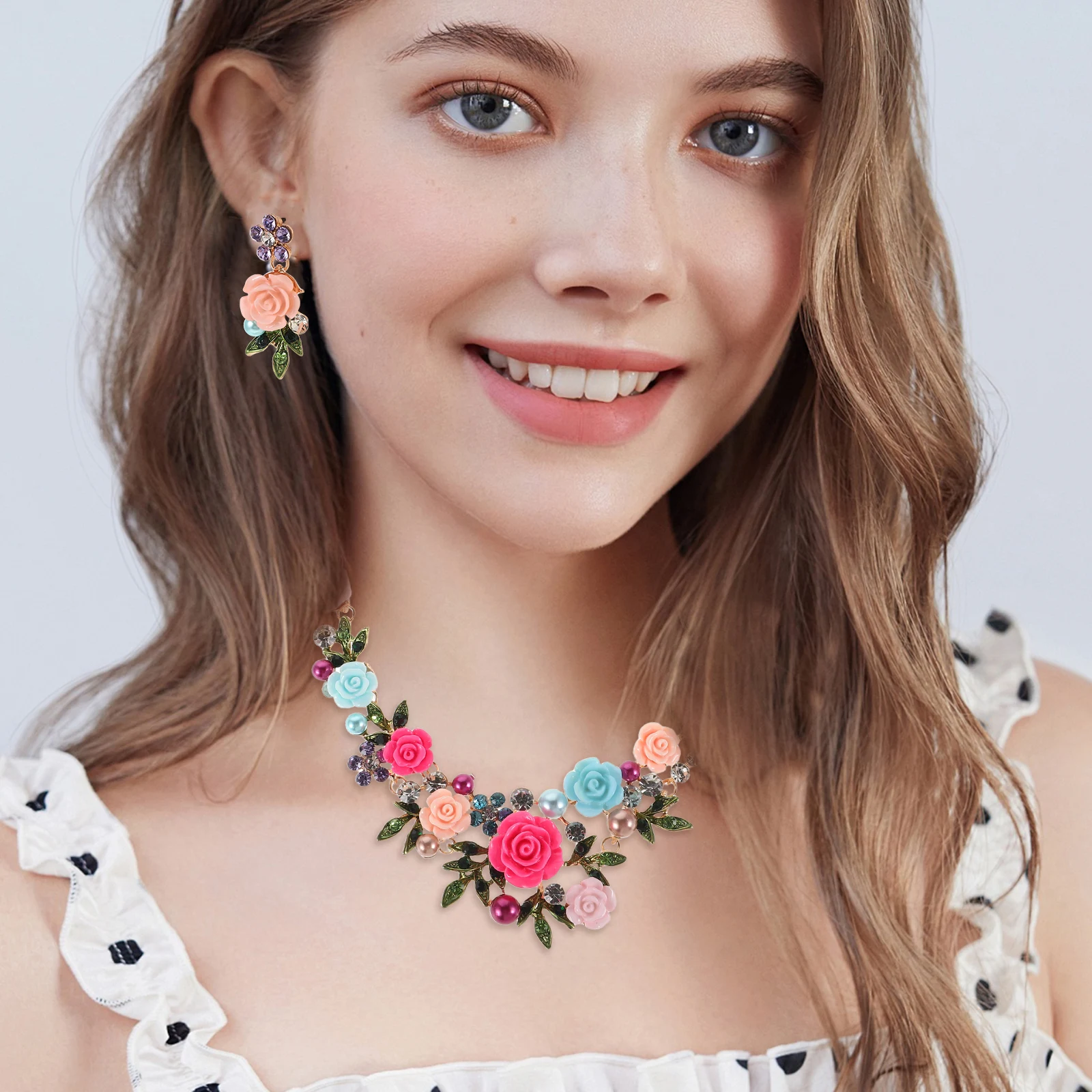 

Floral Leaf Jewelry Set Dainty Necklace Earrings Wedding Prom Party Accessories Women Bridesmaid Summer Hawaiian Bridal Choker