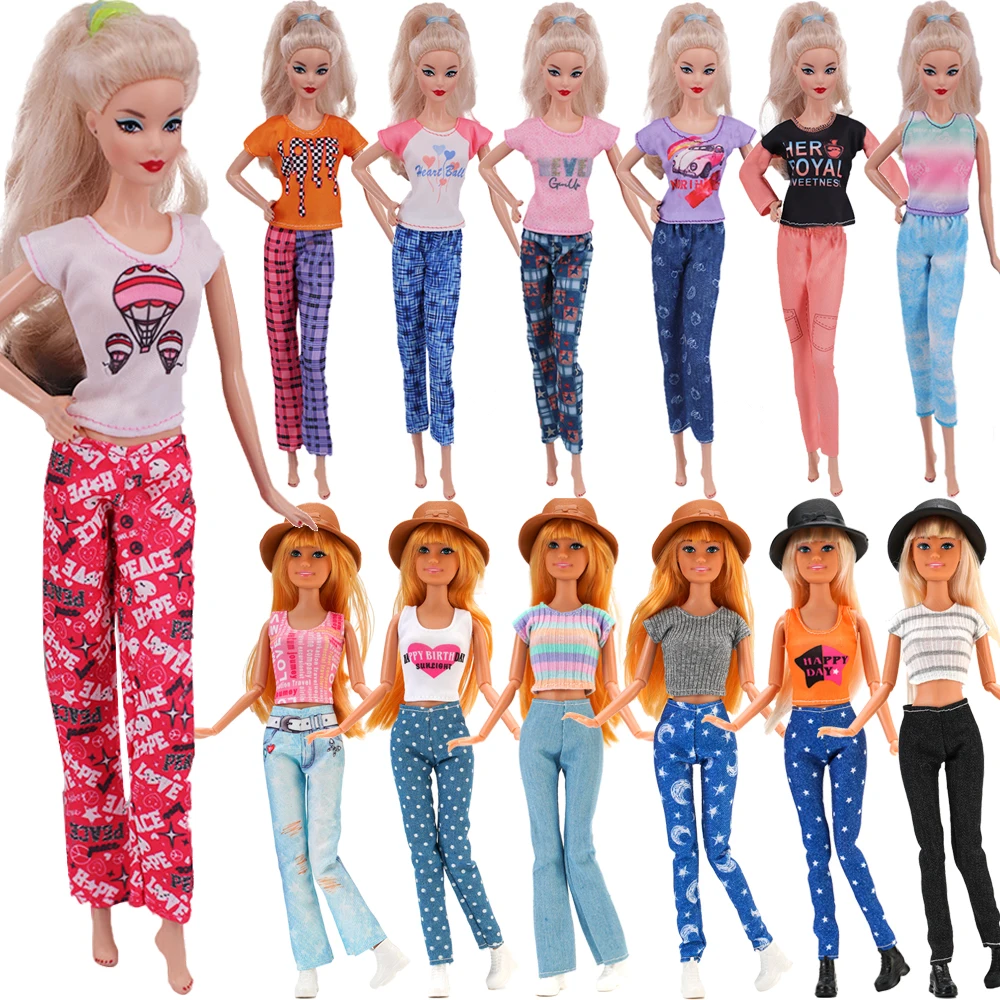 Fashion Doll Clothes Top+pants(+Hats+shoes）Sets Fit For 11.5Inch Barbis&BJD Doll Clothing Accessories Toys For Girls Gift