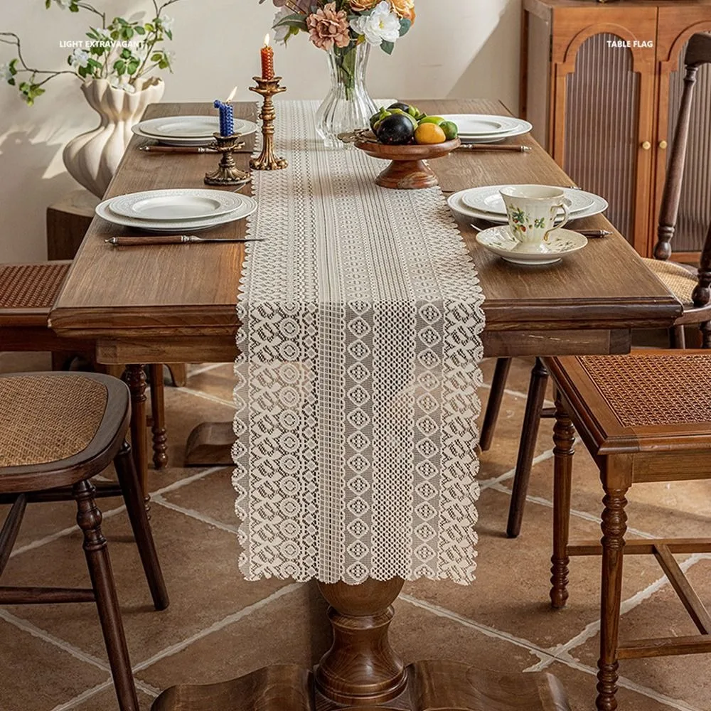

Exquisite Vintage Boho Table Runner Lace Romantic Table Cloth Elegant Hollow Out Dining Table Cover Coffee Table Decor