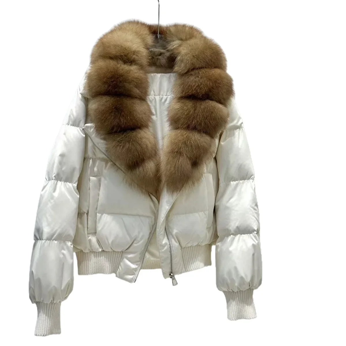 OFTBUY Winter Removable Real Fox Fur Collar Luxury Women Duck Down Jacket Glossy Short Puffer Coat Zipper Warm Fashion Outerwear