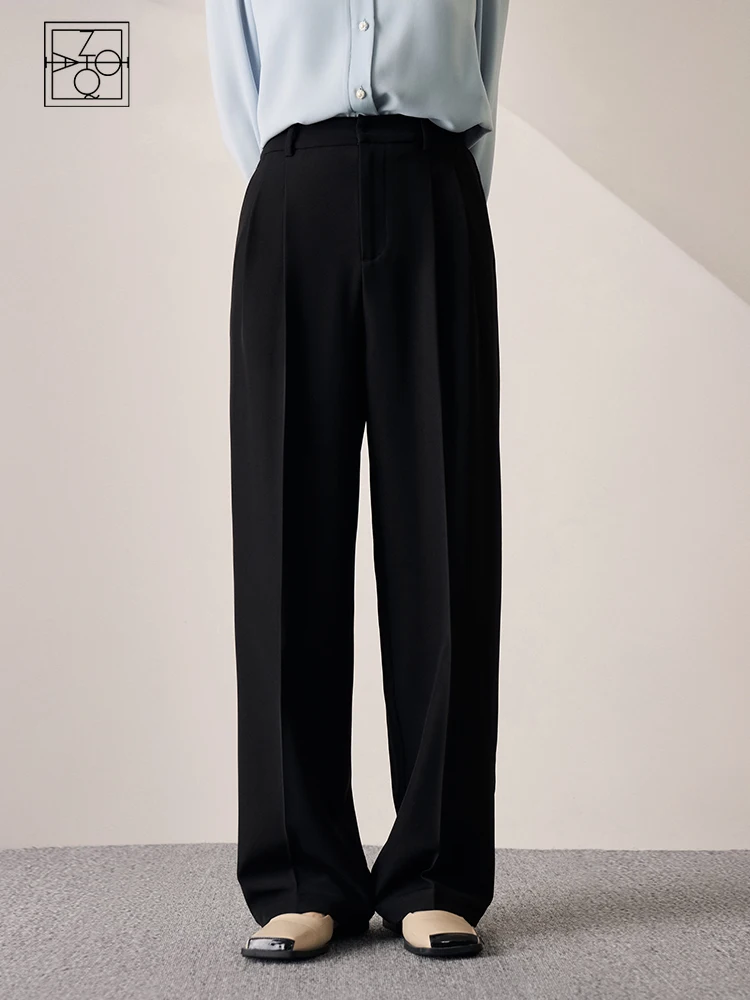 

ZIQIAO High Waisted Straight Tube Floor Mop Suit Pants For Women 2023 New Loose Drape Slimming Casual Pants Office Lady