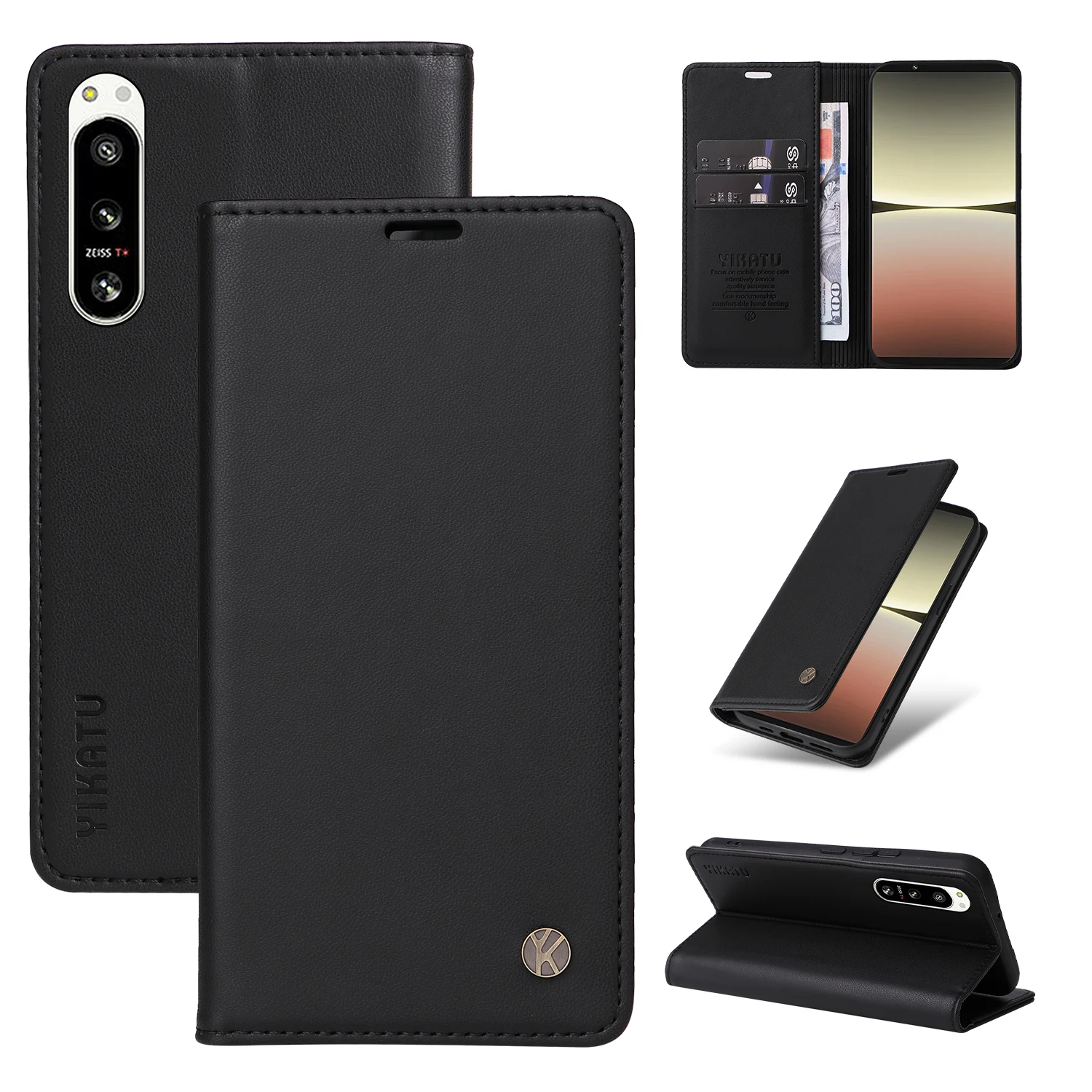 

YIKATU-001 Wallet Case For iPhone 16 15 14 13 Pro Max 12 11 XS XR 6 7 8 SE2 Magnetic Luxury Flip PU Leather Stand Cover Skin New