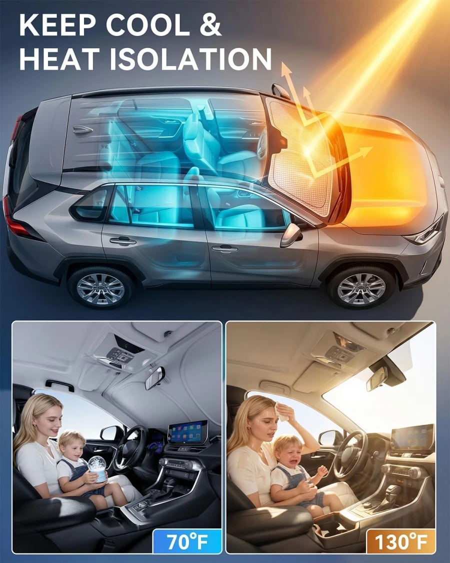 𝟐𝟎𝟐𝟔 𝐔𝐩𝐠𝐫𝐚𝐝𝐞𝐝 Honeycomb Heat Shield for Toyota RAV4 2019-2025 2026 Front Windshield Sun Shade UV Protection Sunshade view 6