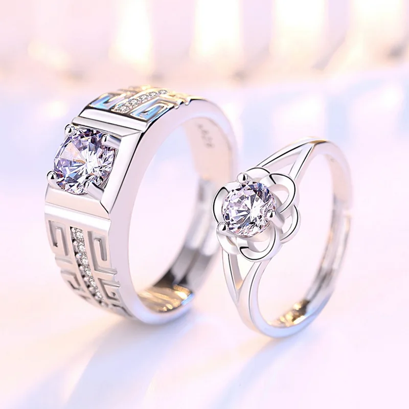 2Pcs Silber Farbe Luxus Zirkon Paar Ringe Für Frauen Für Immer Endlose Liebe, Verlobung, Hochzeit Bands Ring Valentinstag Geschenke – Detail 28