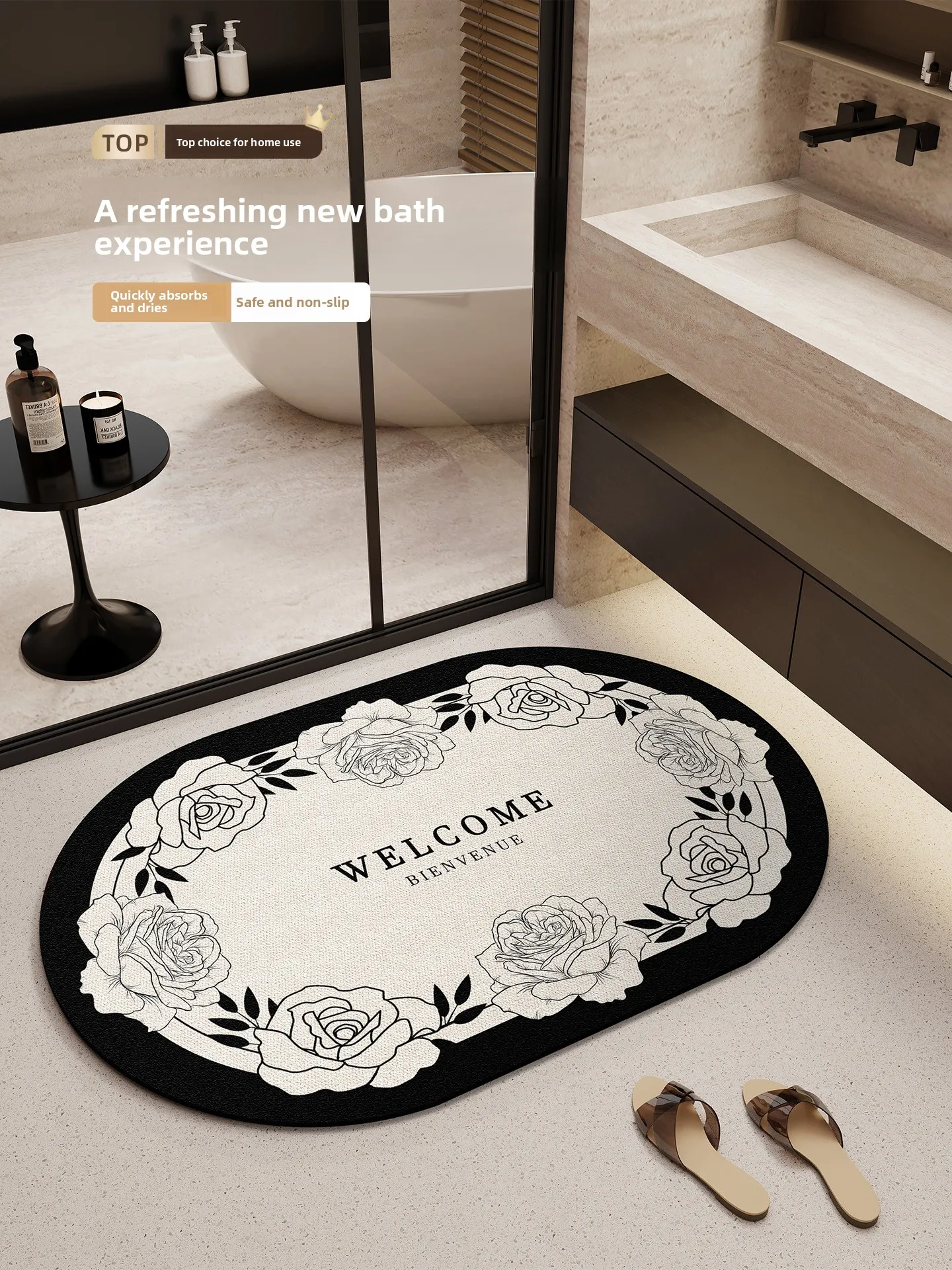 

Batoom Absorbent Mat Luxury Feel Qui Dry Non-Slip Foot Pad Home Toilet Door No Wa Carpet Silica Clay Fiber Floral Pattern