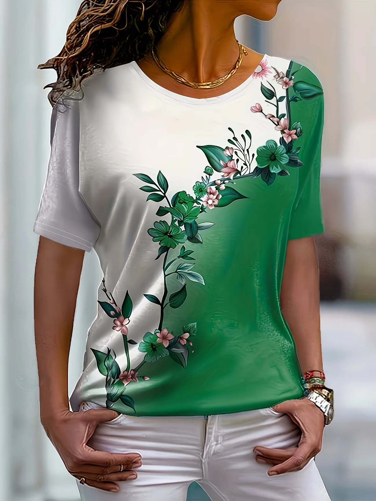 Women's Casual Short Sleeve Tee 3D Flower Pattern Ladies T-shirts Daily Commute Female Clothing Summer Comfortable Oversized Top