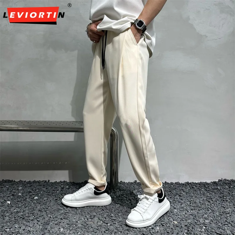 Solid Color Suit Pants For Men Business Society Dress Versatile Harlan Pants Male Ice Silk Anti Wrinkle Korean Straight Trousers