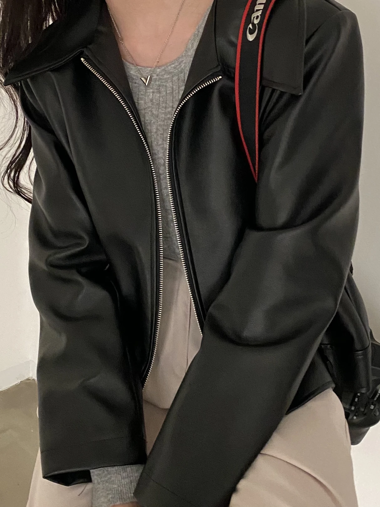 Sli Cool Girl's Biker Leder Jaet Damen Faionable Herbst Winter Long Sve PU Leder Reißverschluss Oberbekleidung