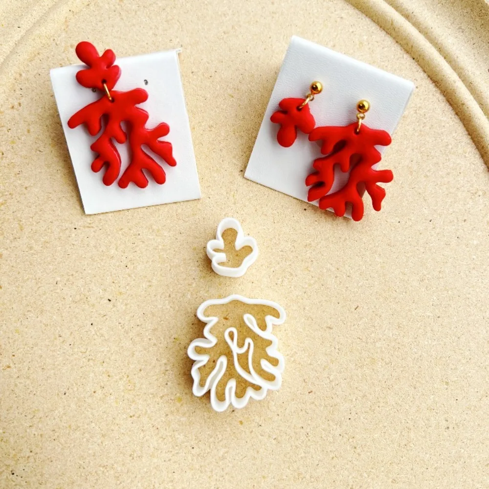 Conjunto de 8 Cortadores de Argila Polimérica em Formato de Coral da Série Oceano de Verão, Moldes Temáticos de Férias Oceânicas para Fabricação de Brincos e Joias DIY