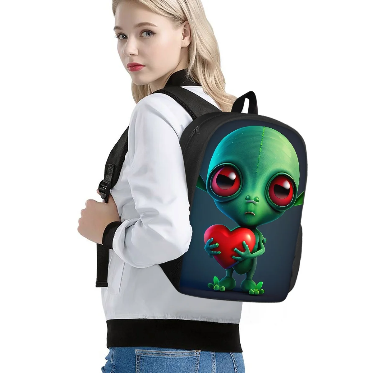 Leuke Alien Print Schooltassen Voor Jongens Meisjes Kinderen Tas Kind Boekentas Mode Toevallige Tiener School Giftbackpack Student Nieuwe Semester