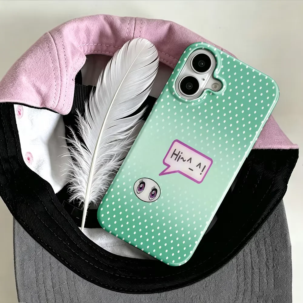 Phone Cases Kawaii - เคสโทรศัพท์ลายจุดสีขาวสไตล์นิช ดวงตาคาวาอี้ สีเขียวสำหรับฤดูร้อน สำหรับ iPhone 18