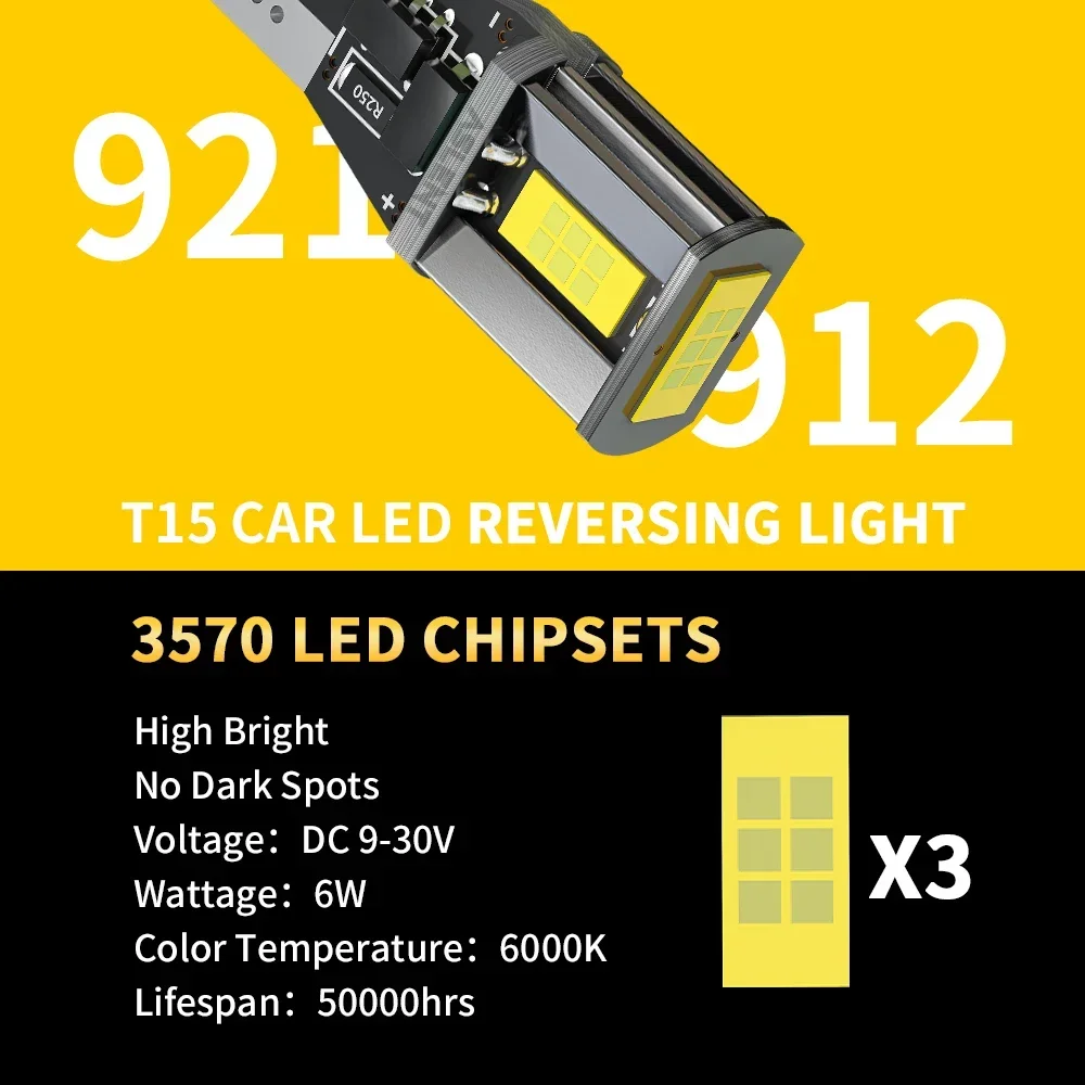 2pcs W16W T15 LED 3570 Bulb Canbus Error Free Backup Reverse Led 921 912 LED Bulbs Car Lights Brake Lamp Stop Light Xenon White