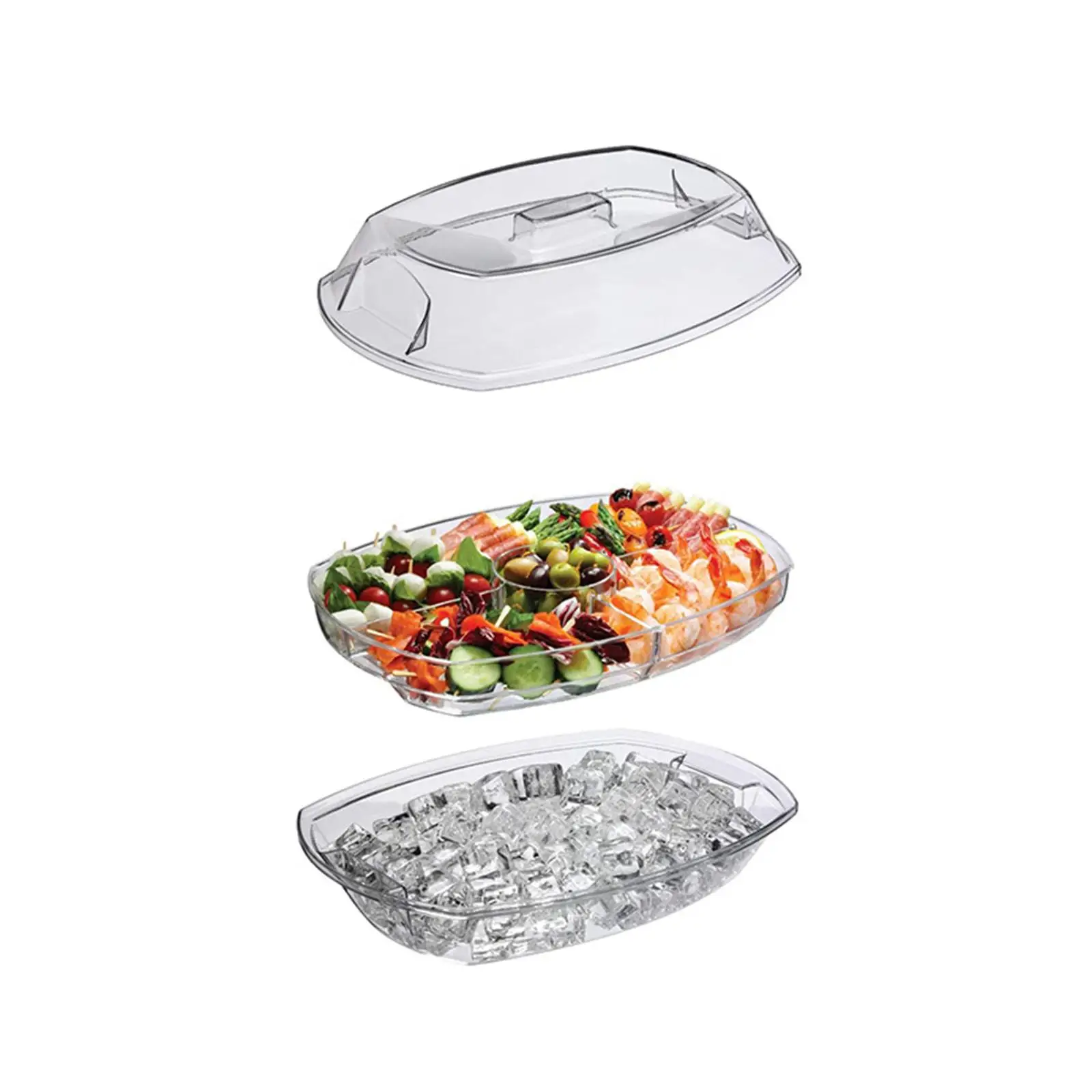 Ice Chilled Condiment Server Caddy 4 Sections Removable 3 Layer Appetizer Serving Platter Container Multipurpose for Picnic