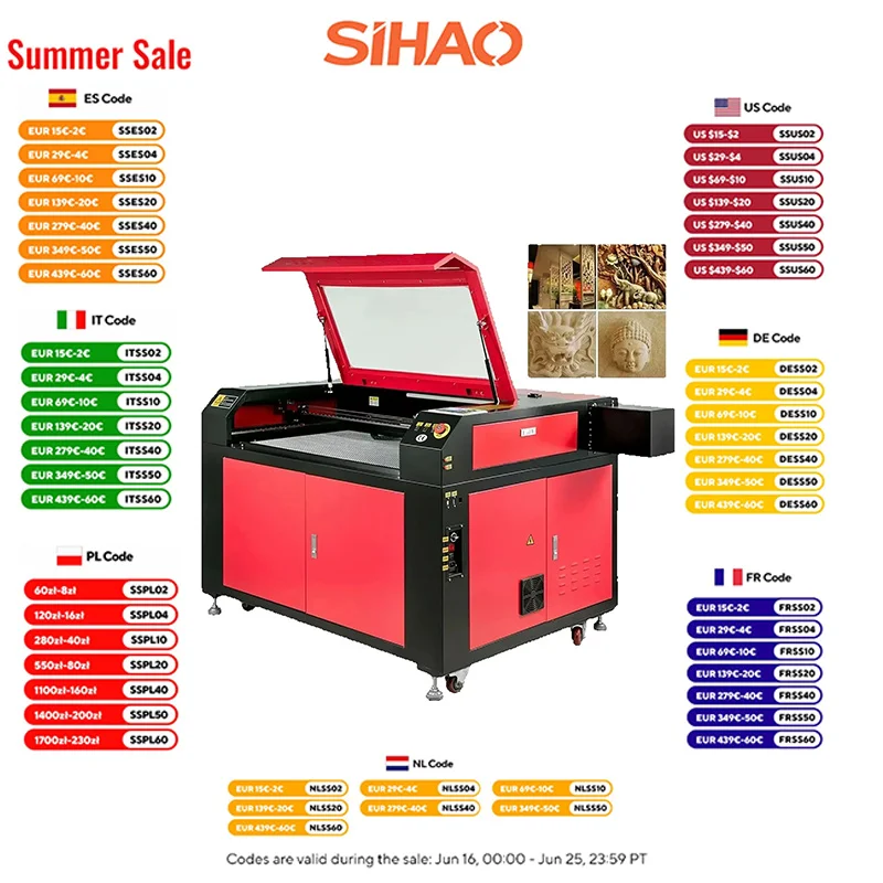 

Sihao CO2 9060 100W USB Laser Engraving Ruida Cut Machine Engraving Cutting Wood Acrylic Engraving Artwork Crafts Printer Tools