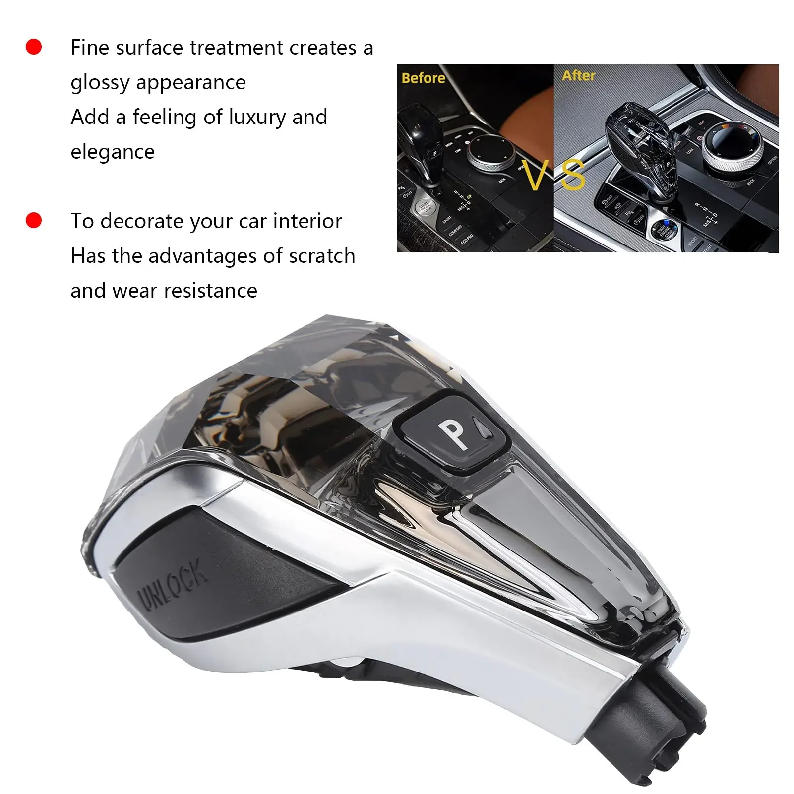 مقبض تروس السيارة، زجاج كريستالي مع غطاء مفتاح التشغيل، زجاج كريستال ABS بديل لسلسلة 4 G22 2021 الحاضر 6131 9475 056 #5