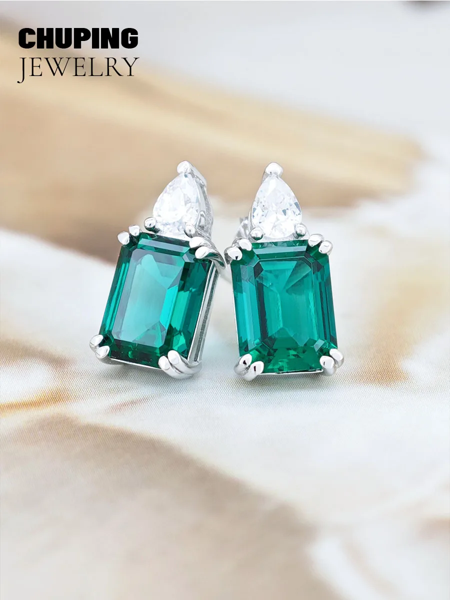

Chu Ping Fashion Jewelry Lab Emerald & Topaz Emerald Cut Earrings S925 Simple and Exquisite for Her Valentine & Birthday's Gift