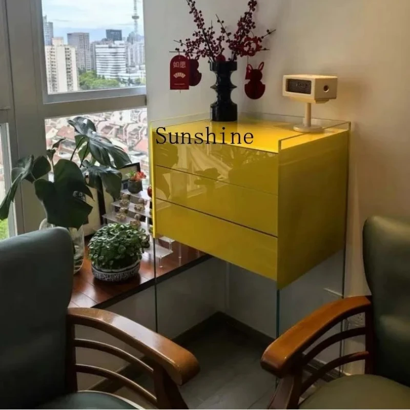 

Italian minimalist glass entrance cabinet, entrance door against the wall, living room side cabinet