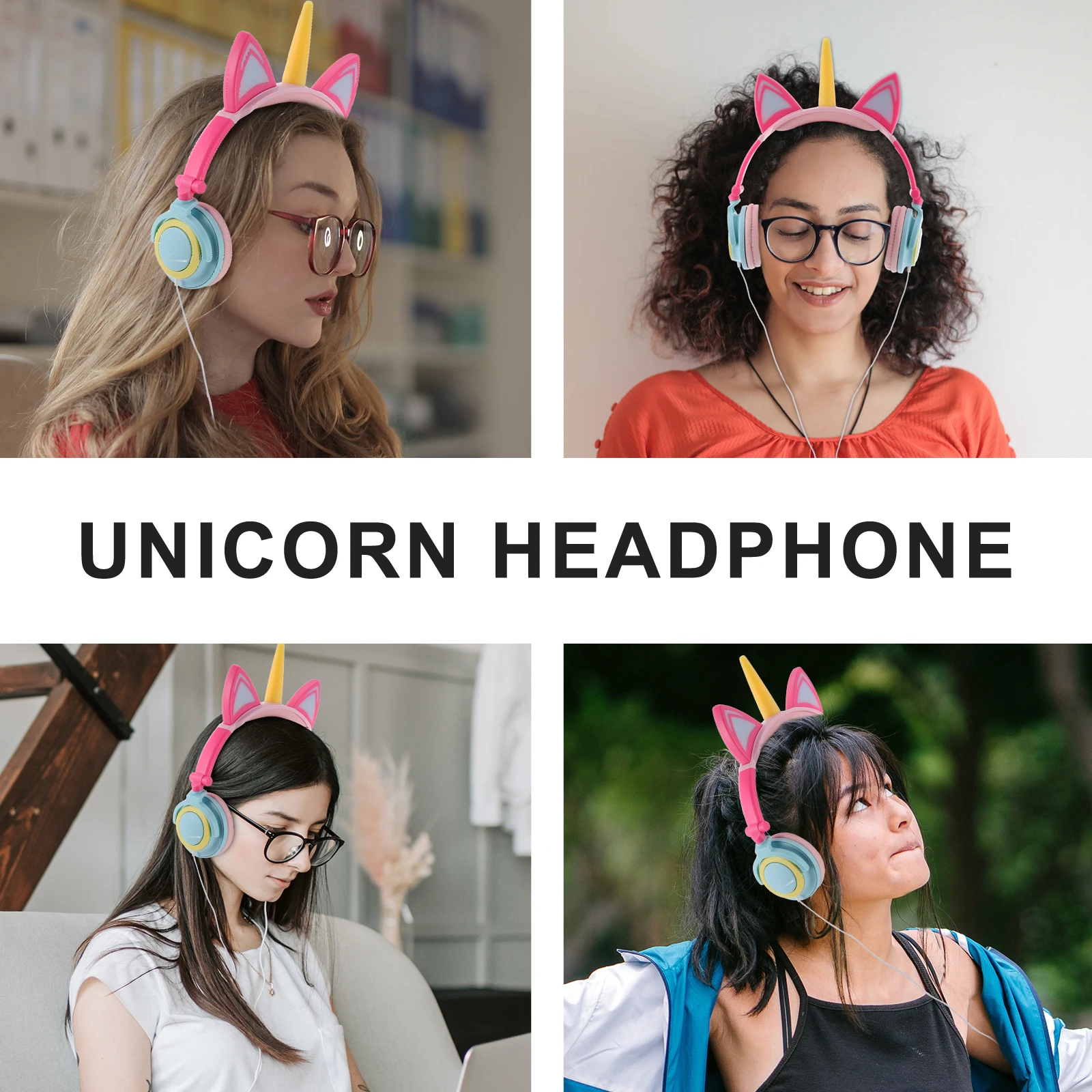 

USB C Headphones over Ear Unicorn Glowing Headset for Kids Private Model Cartoon Gamer