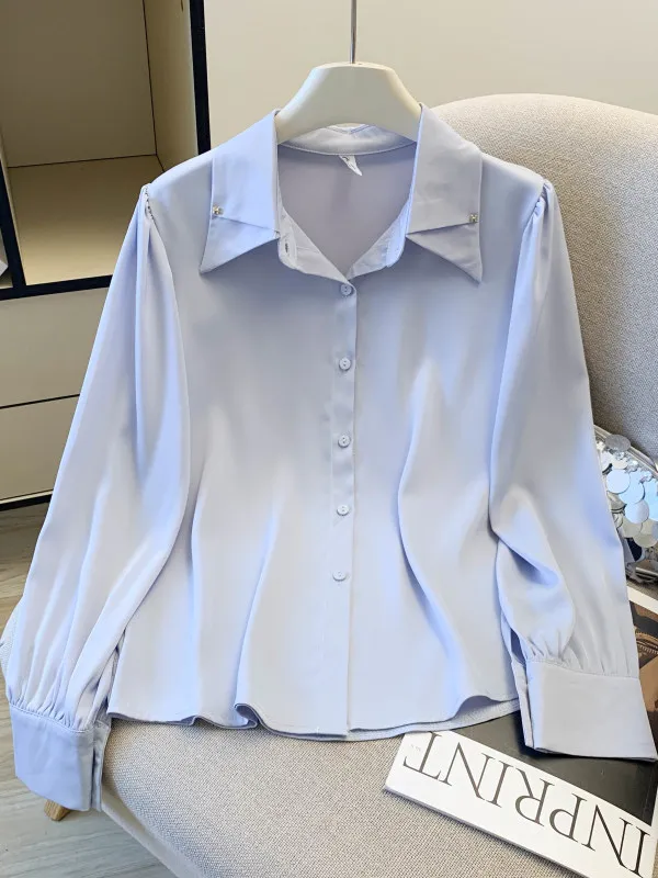 

Korean Casual Style Women's Long Sleeve Chiffon Shirt Loose Collar Open Cardigan Slimming Commuting Top Spring 2026