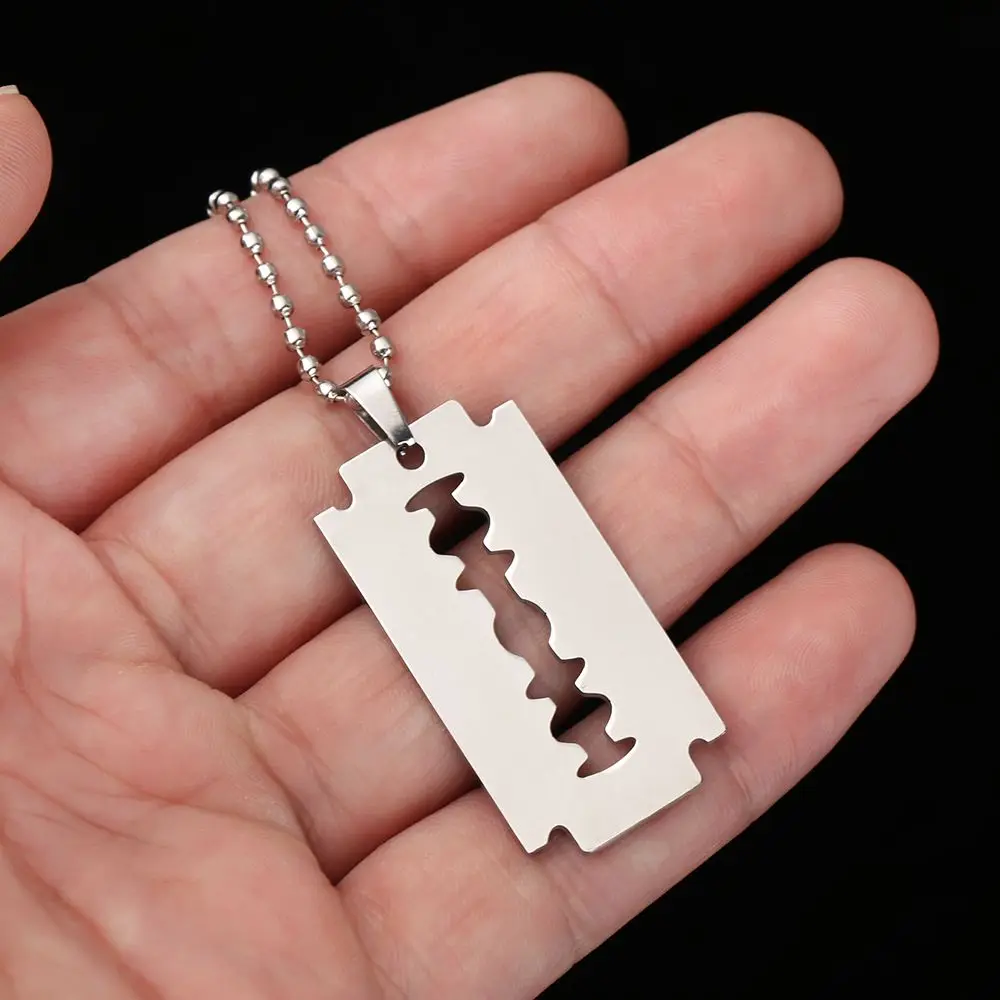 Punk Street Unisex Stainless Steel Dogtag  Pendant Razor Blade Shaped
