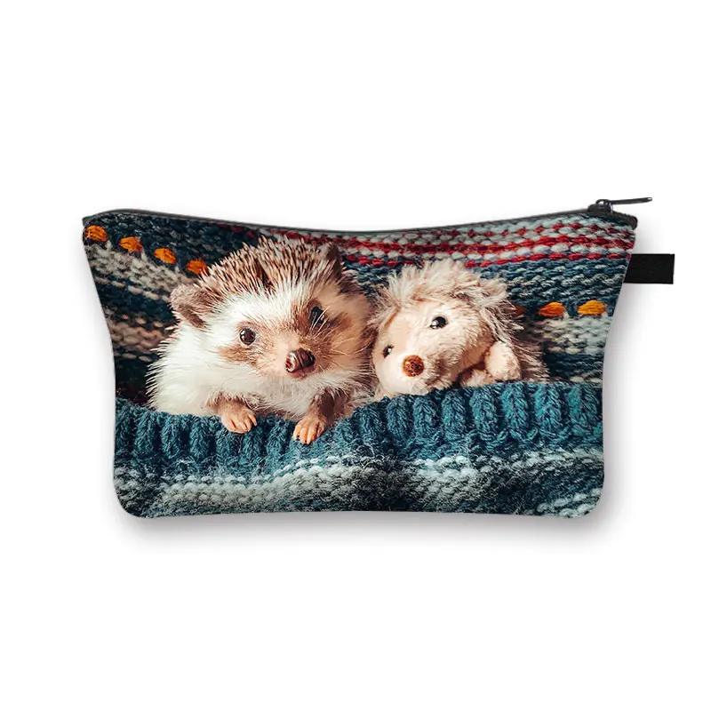 Cute Animal Hedgehog Cosmetic Case Women Toiletries Bag Causal Makeup Bag Zipper Pouch Lipstick Holder Cosmetic Organizers Bag