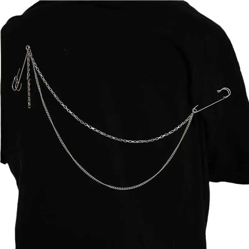 New Punk Double Layered Pants Chain With Brooch Pin For Women Men Hip Hop Waist Chain Dress Jewelry Gothic Rock Accessories