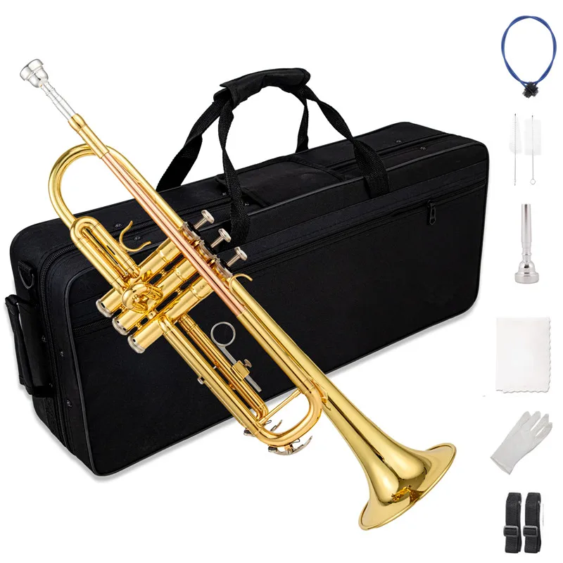 

Trumpet Bb B Flat BrassMindiabair Gold-painted Exquisite Durable Musical Instrument with Mouthpiece Gloves Strap Case