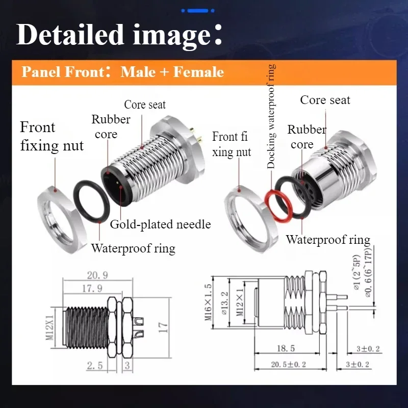 مقاوم للماء M12 4 5 8 12 دبوس كابلات الموصلات IP68 ذكر أنثى مقبس الطيران مع سلك 20 سنتيمتر مفتوح 12 مللي متر/16 مللي متر لوحة جبل مآخذ